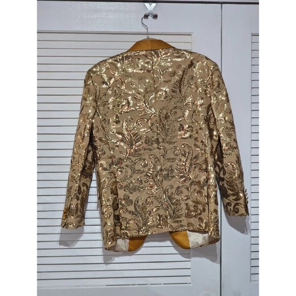 NWT Alberto Nardoni Men's Gold Sequin Blazer Shawl Collar Satin Trim Sz S 232 - Picture 5 of 12